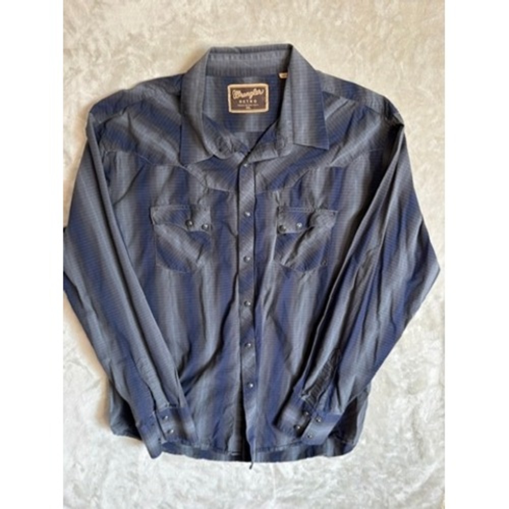 Wrangler Retro Premium Western Shirt Mens XXL Blue Gray Pearl Snap MVR115M